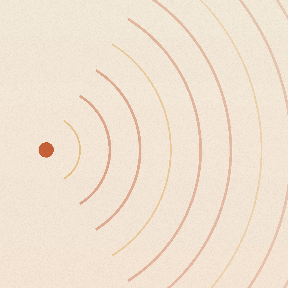 The Ampus amplify mark: a single point with sound waves radiating outward, representing a business being heard.